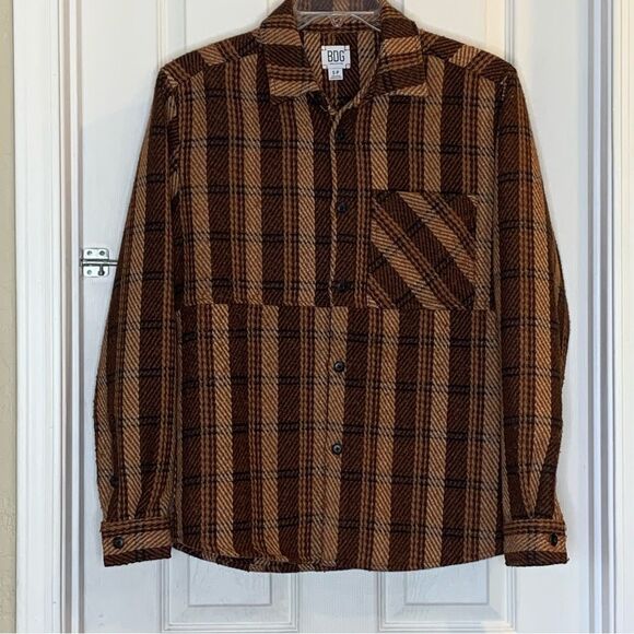 Urban Outfitters BDG Brown Plaid Shirr Jacket Size Small - Picture 1 of 9